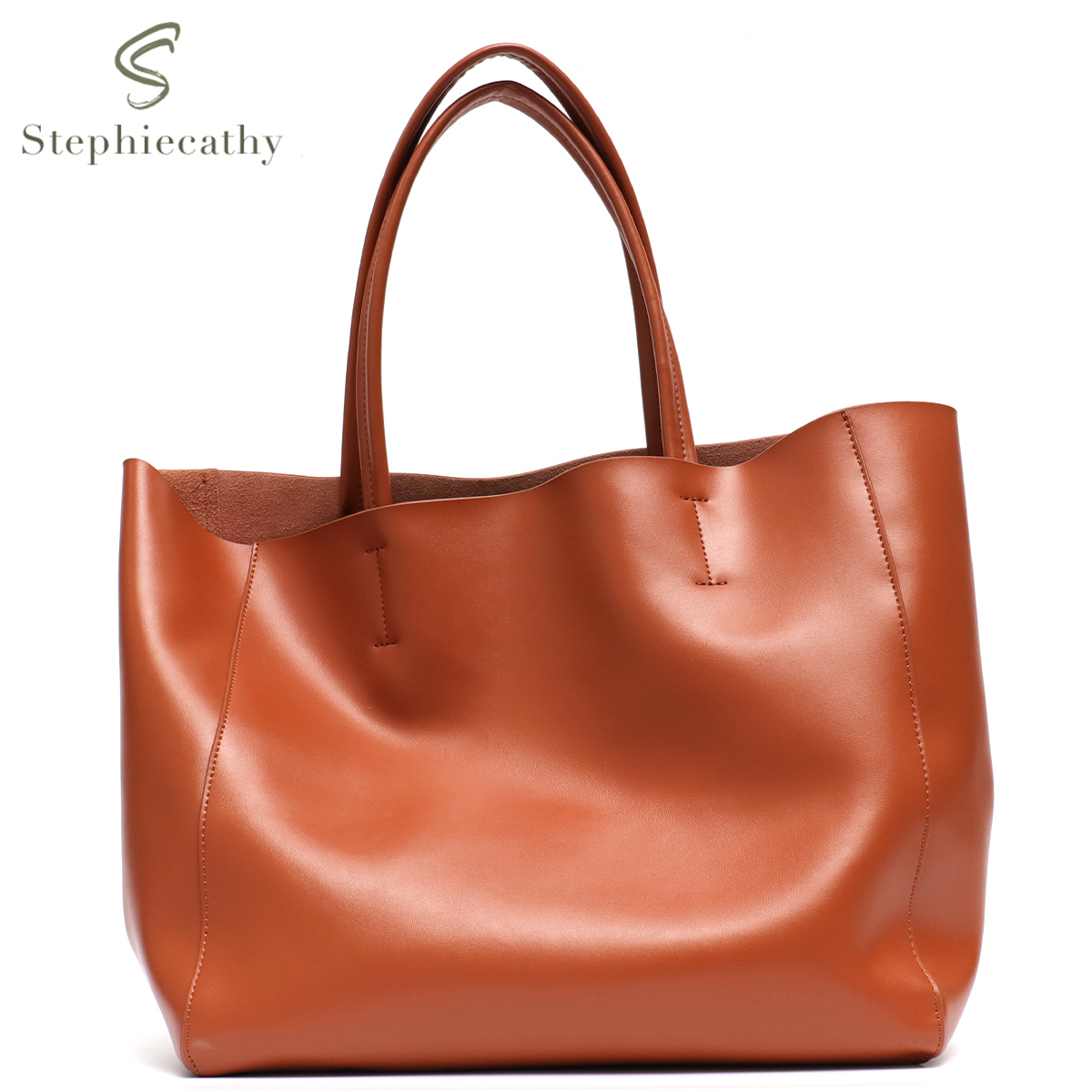 Leather Work Handbags For Women - Borsa tote grande minimalista da donna