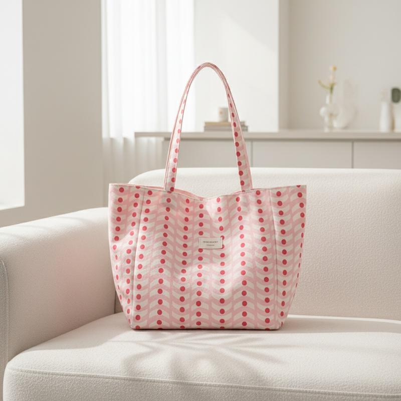 Leather Work Handbags For Women - Borsa tote in tela con motivo