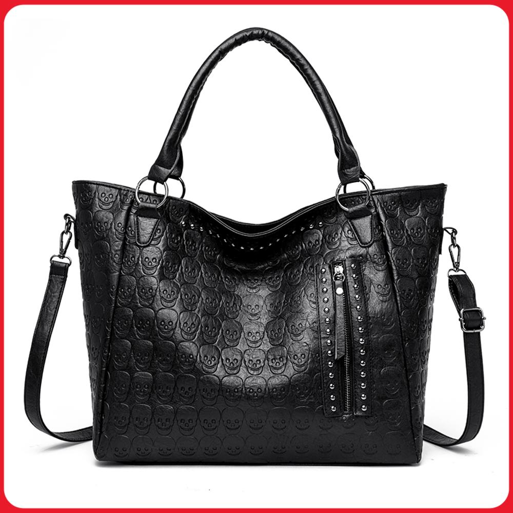 Leather Work Handbags For Women - Borsa a Tracolla Punk con Teschio